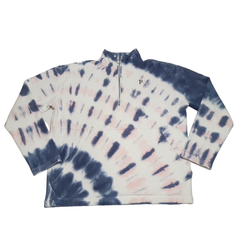 PINK Victorias Secret Sweatshirt Womens XS Blue Tie Dye Quarter Zip Pullover